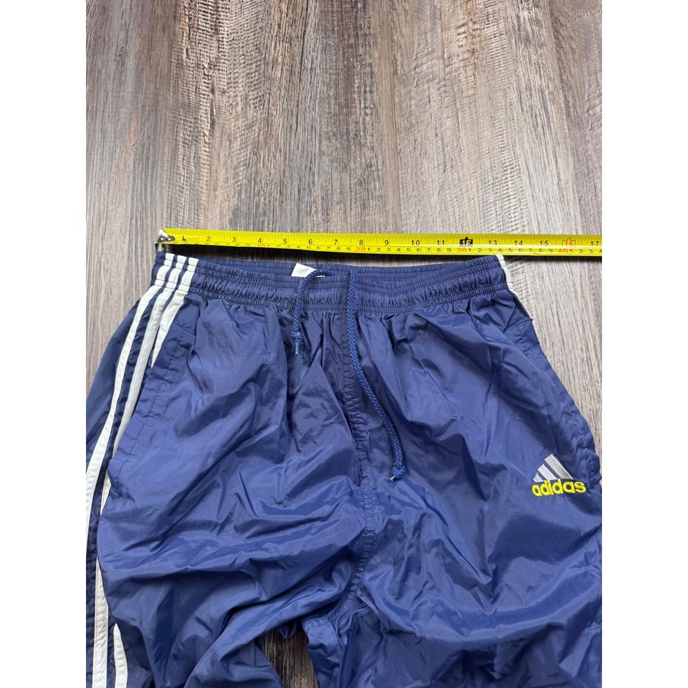 Adidas Vintage Navy Blue Nylon Track Pants Mens Medium White Stripes Windbreaker - Picture 4 of 7